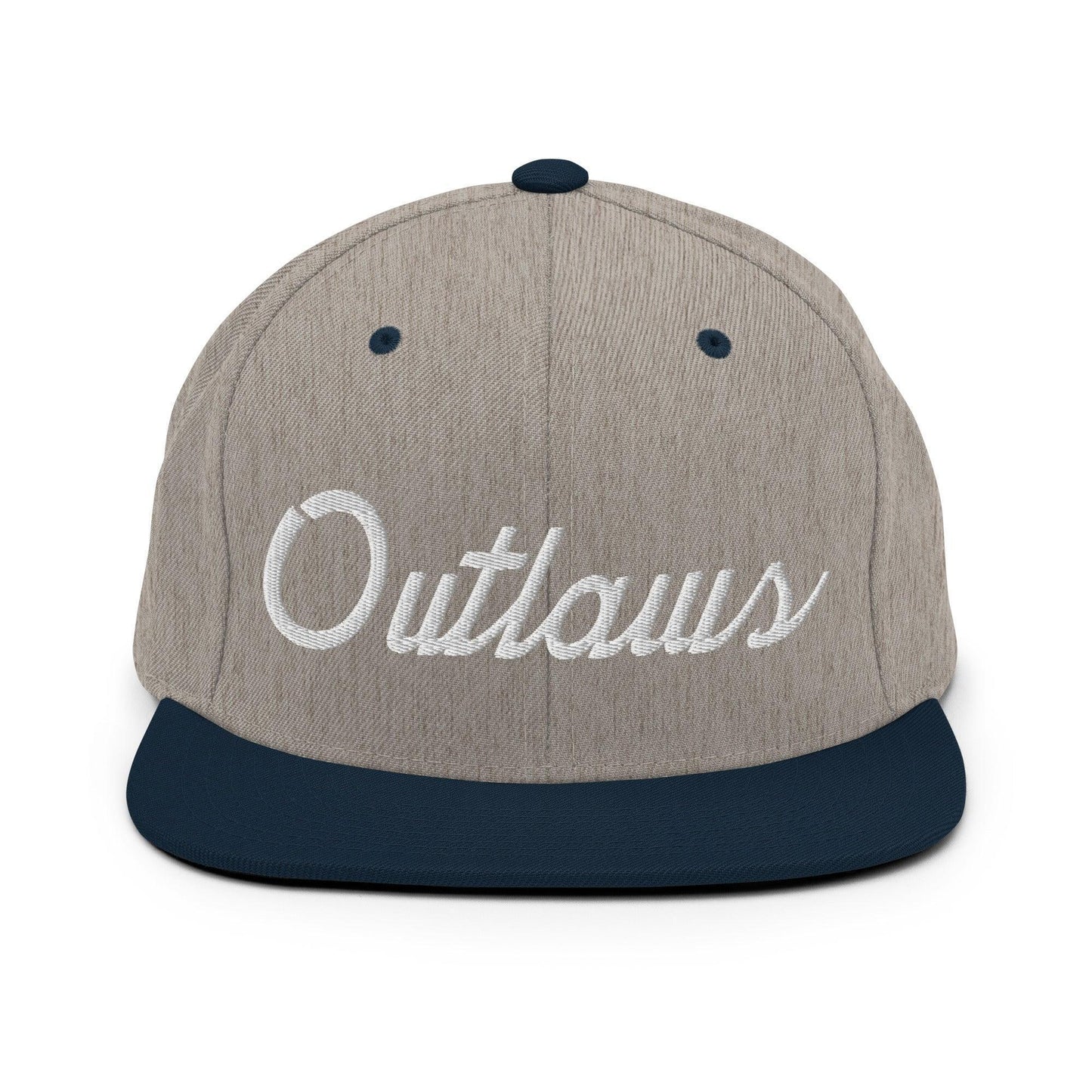 Outlaws School Mascot Script Snapback Hat Heather Grey Navy