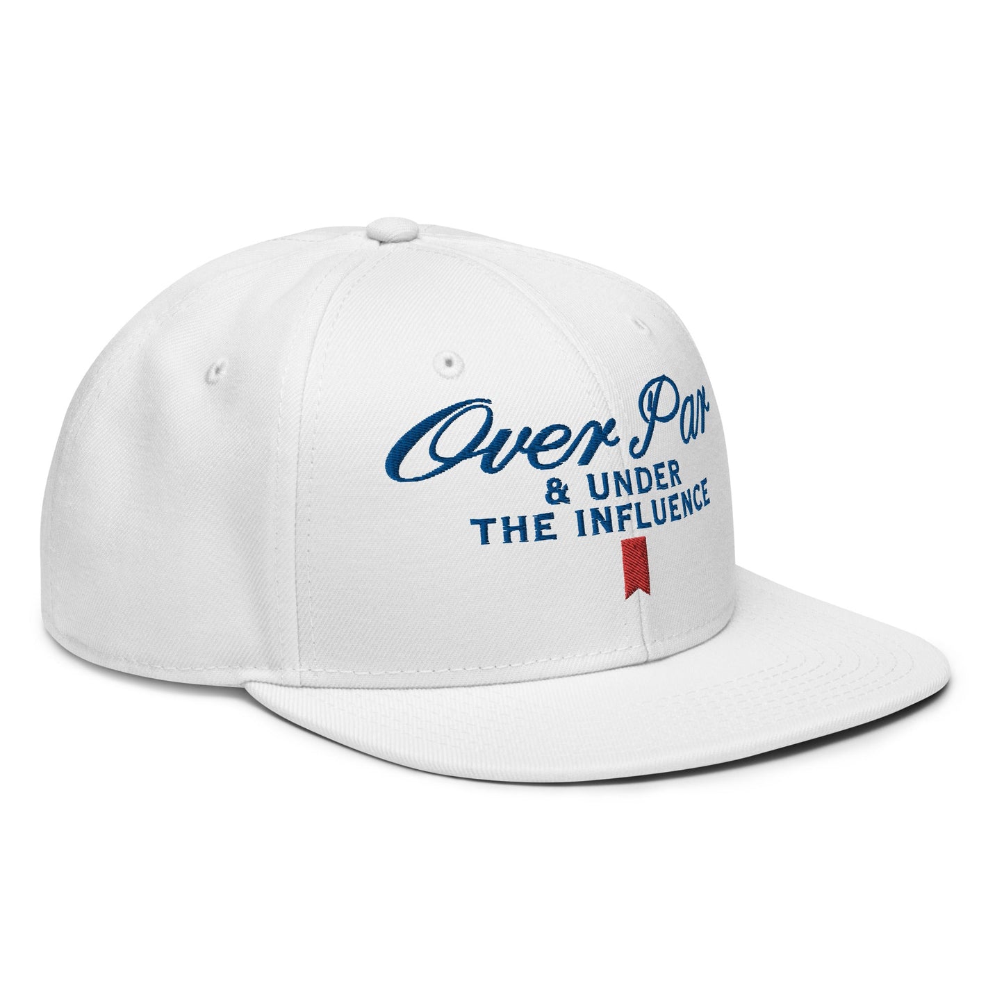 Over Par and Under the Influence Flat Bill Brim Snapback Hat White