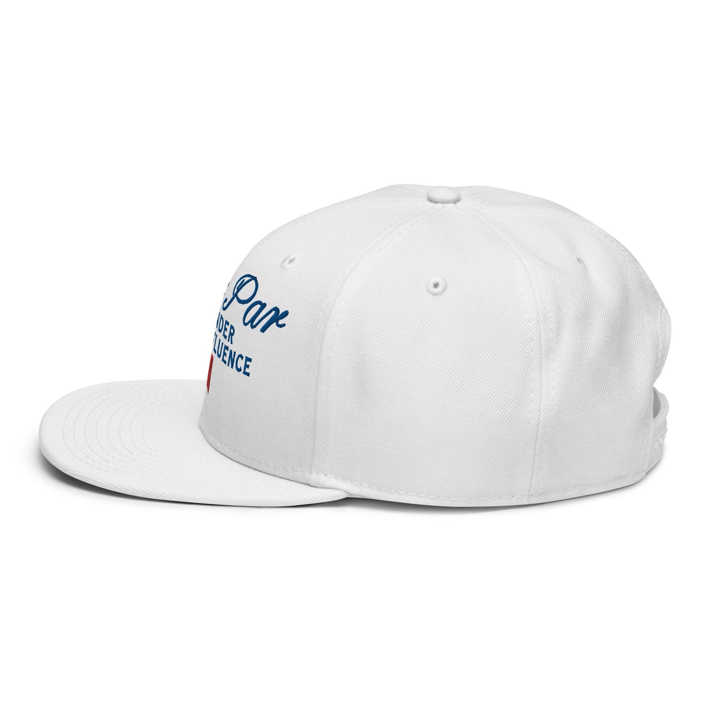 Over Par and Under the Influence Flat Bill Brim Snapback Hat White