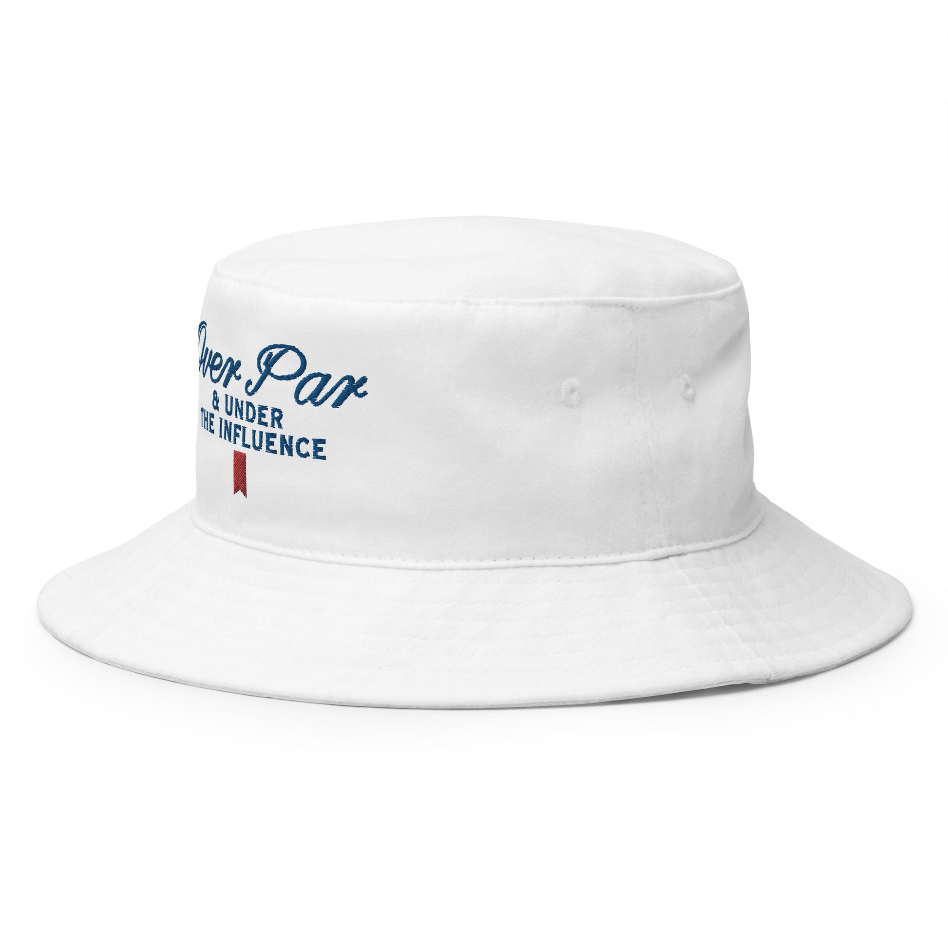 Over Par and Under the Influence Golf Bucket Hat White