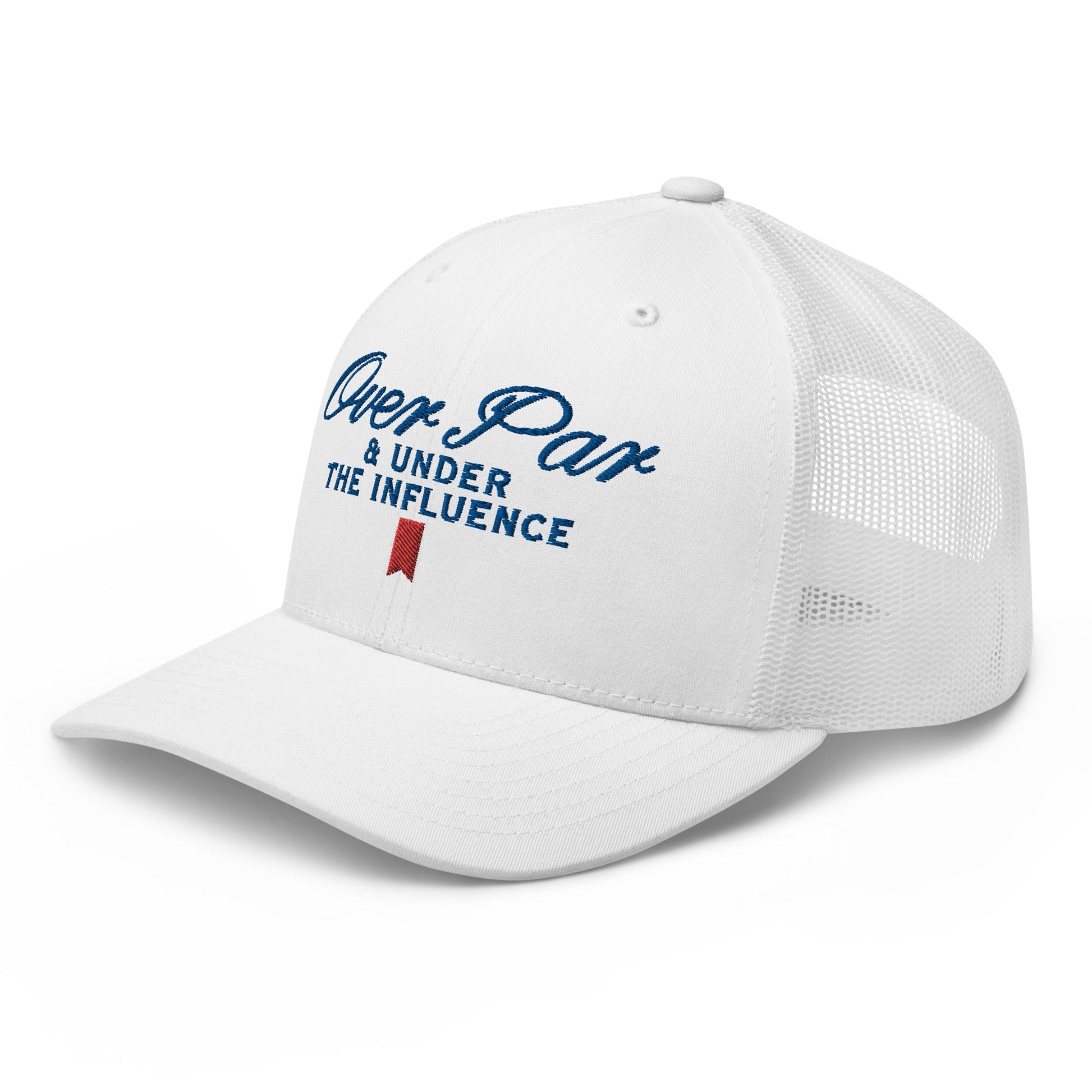 Over Par and Under the Influence Retro Trucker Hat White