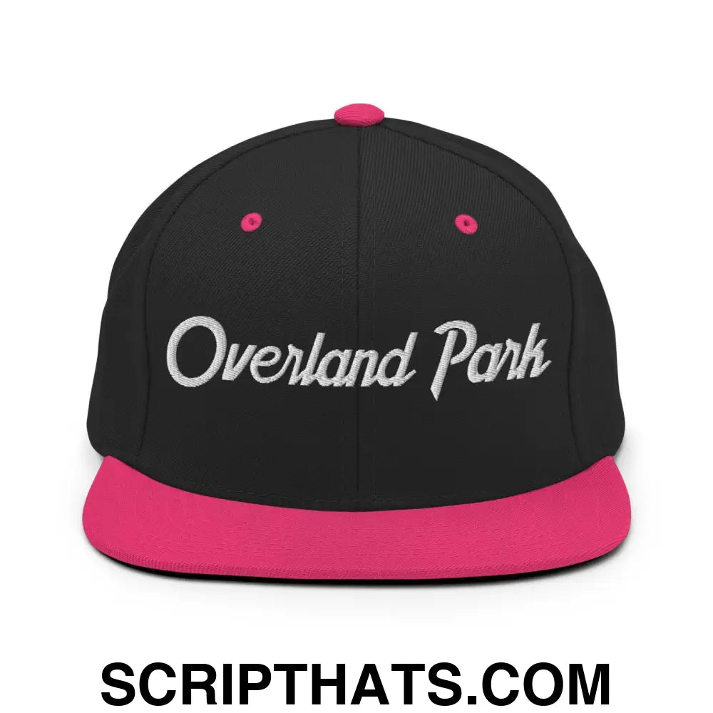 Overland Park Script Snapback Hat Black Neon Pink