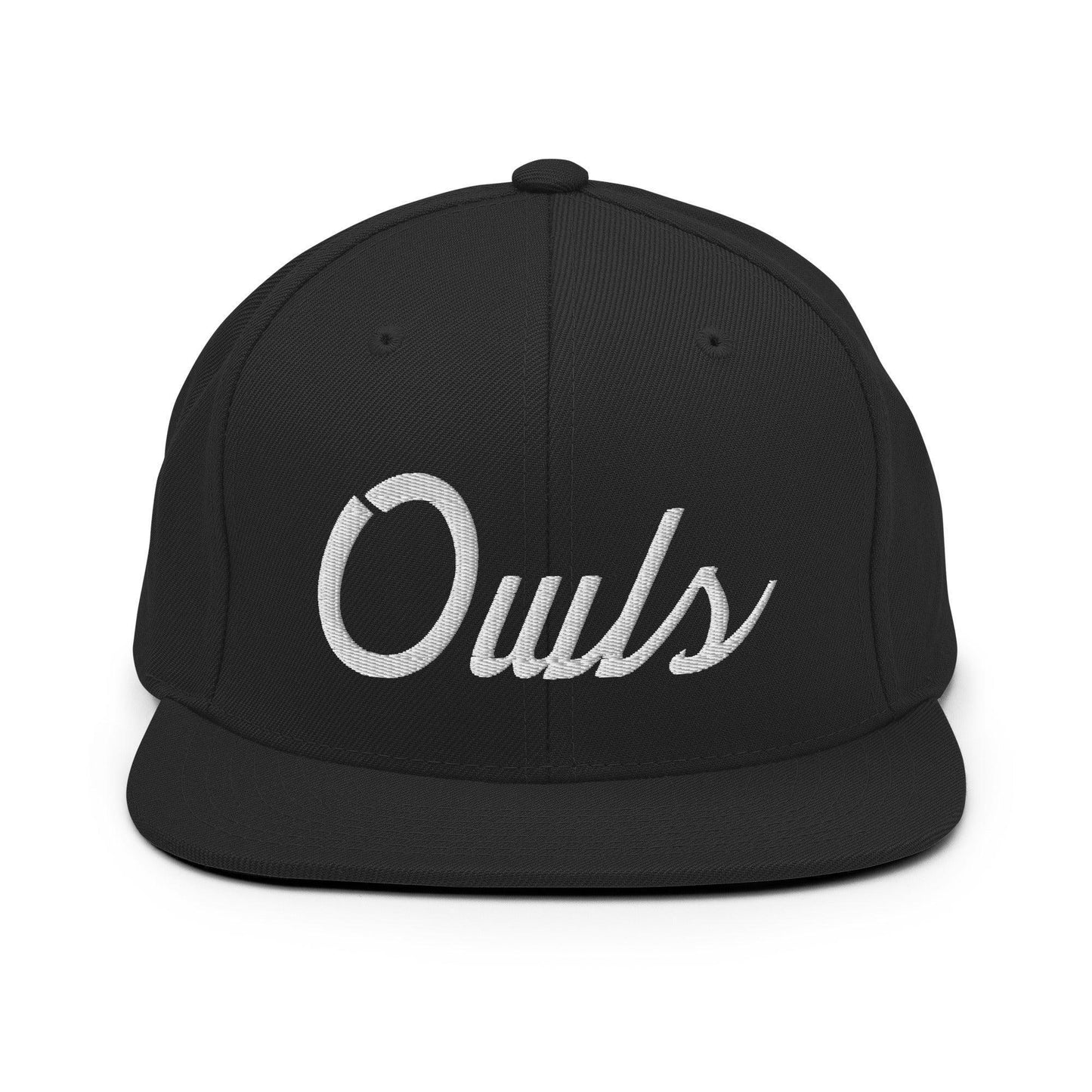 Owls School Mascot Script Snapback Hat Black