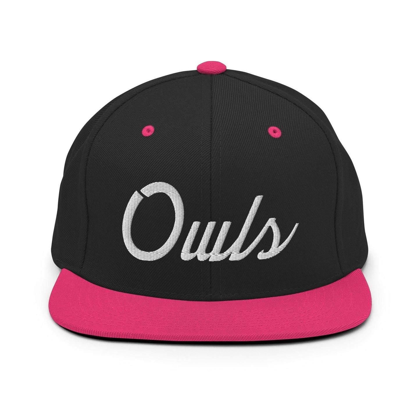 Owls School Mascot Script Snapback Hat Black Neon Pink