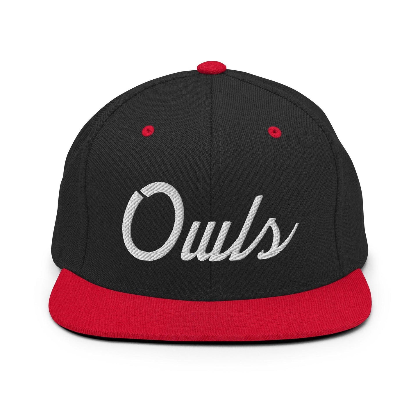 Owls School Mascot Script Snapback Hat Black Red