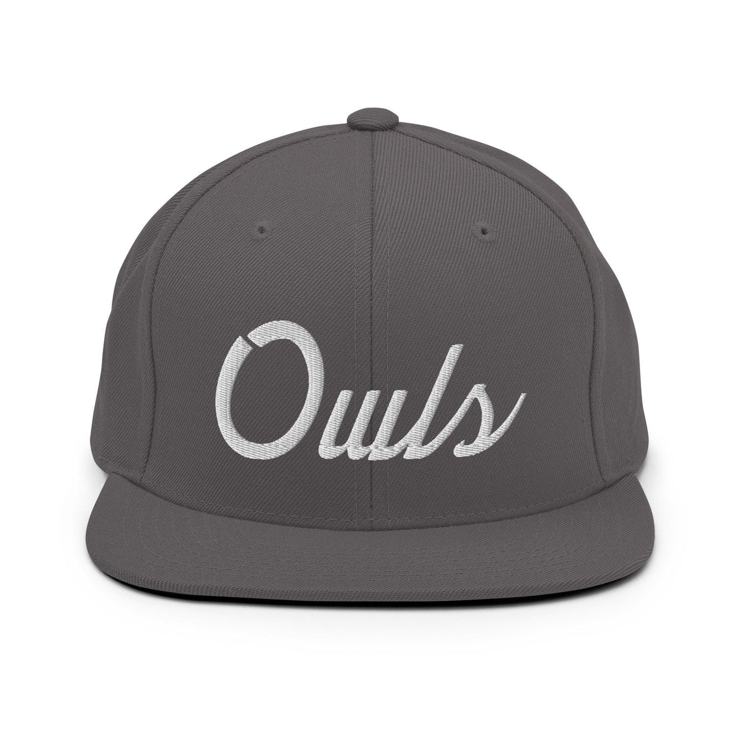 Owls School Mascot Script Snapback Hat Dark Grey