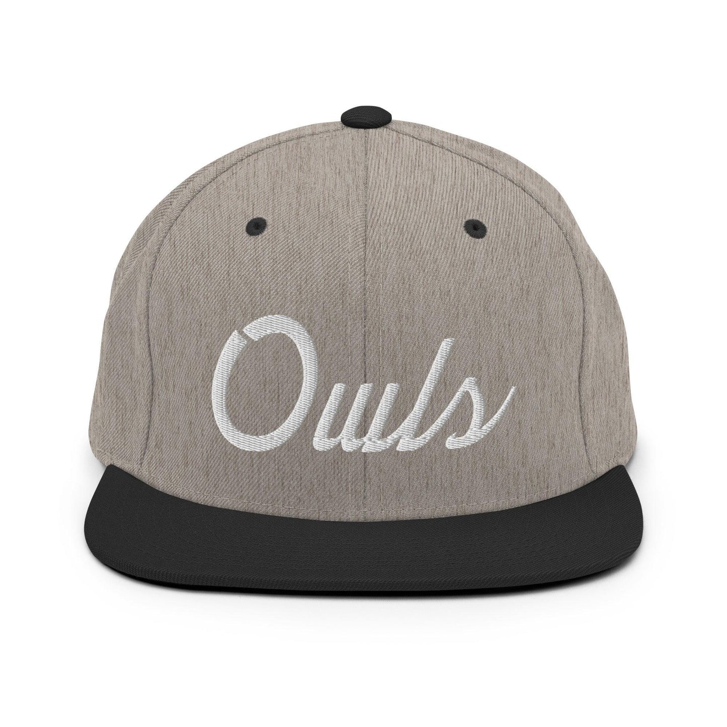 Owls School Mascot Script Snapback Hat Heather Black