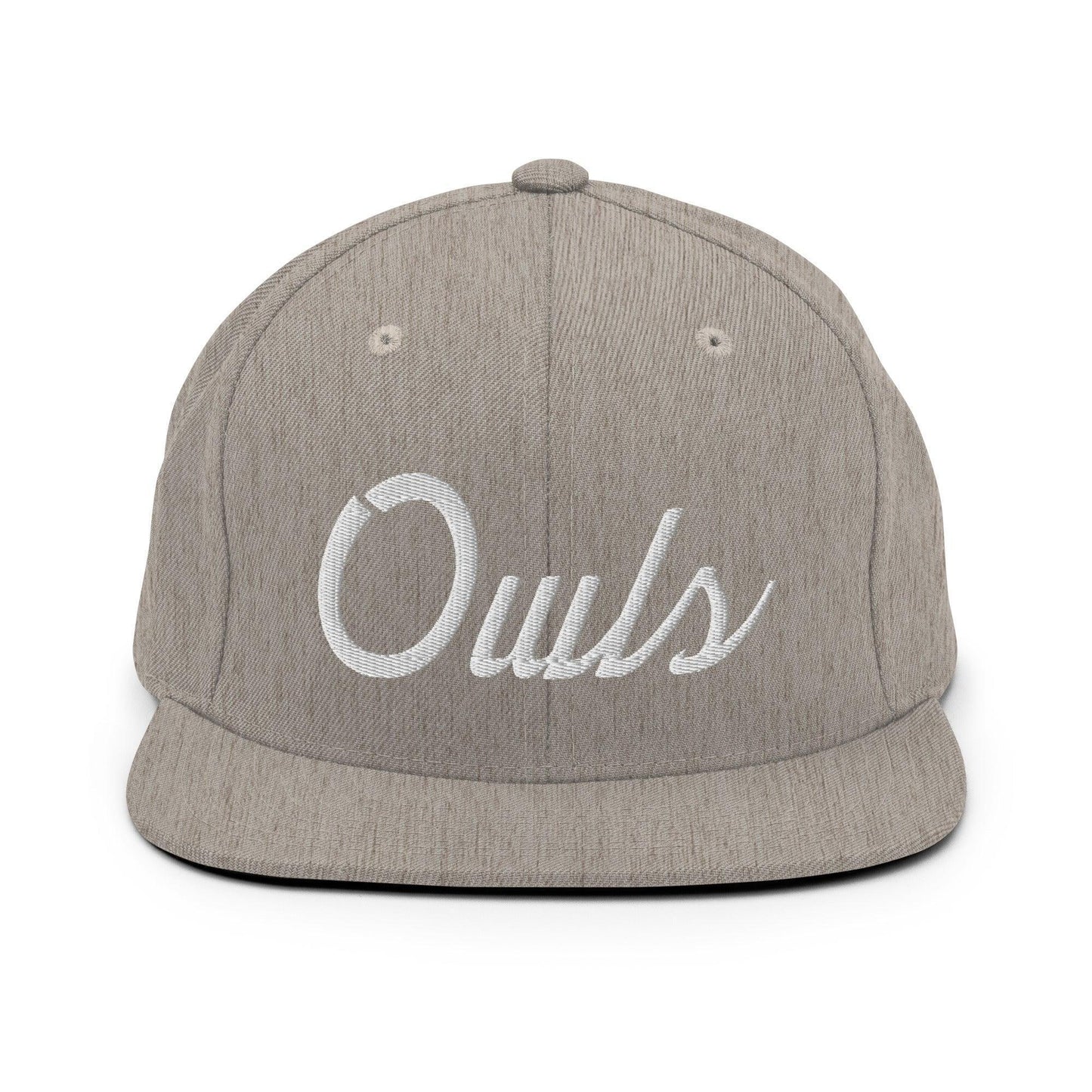 Owls School Mascot Script Snapback Hat Heather Grey