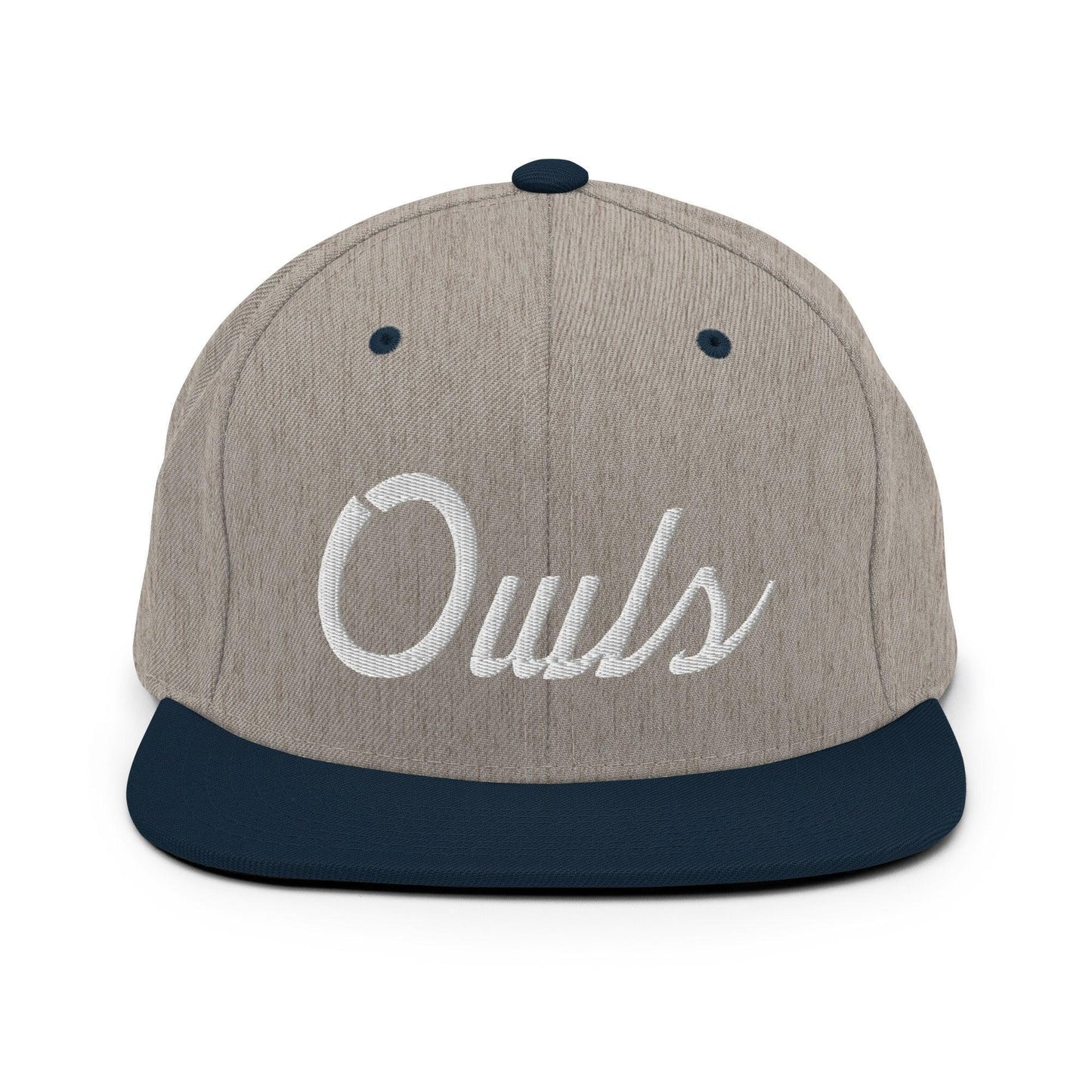 Owls School Mascot Script Snapback Hat Heather Grey Navy