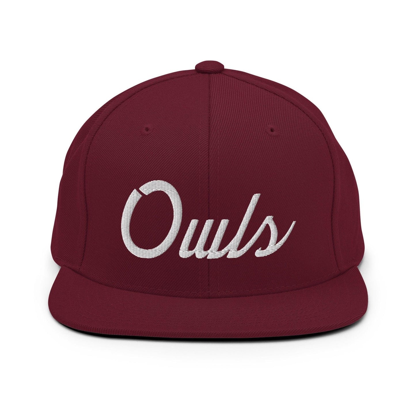 Owls School Mascot Script Snapback Hat Maroon