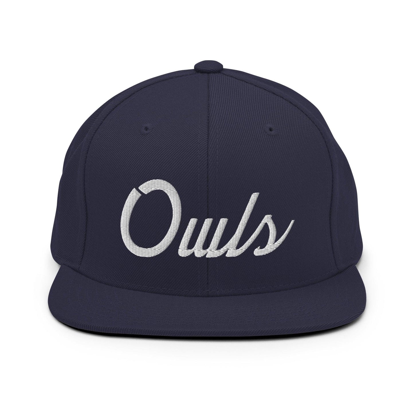 Owls School Mascot Script Snapback Hat Navy