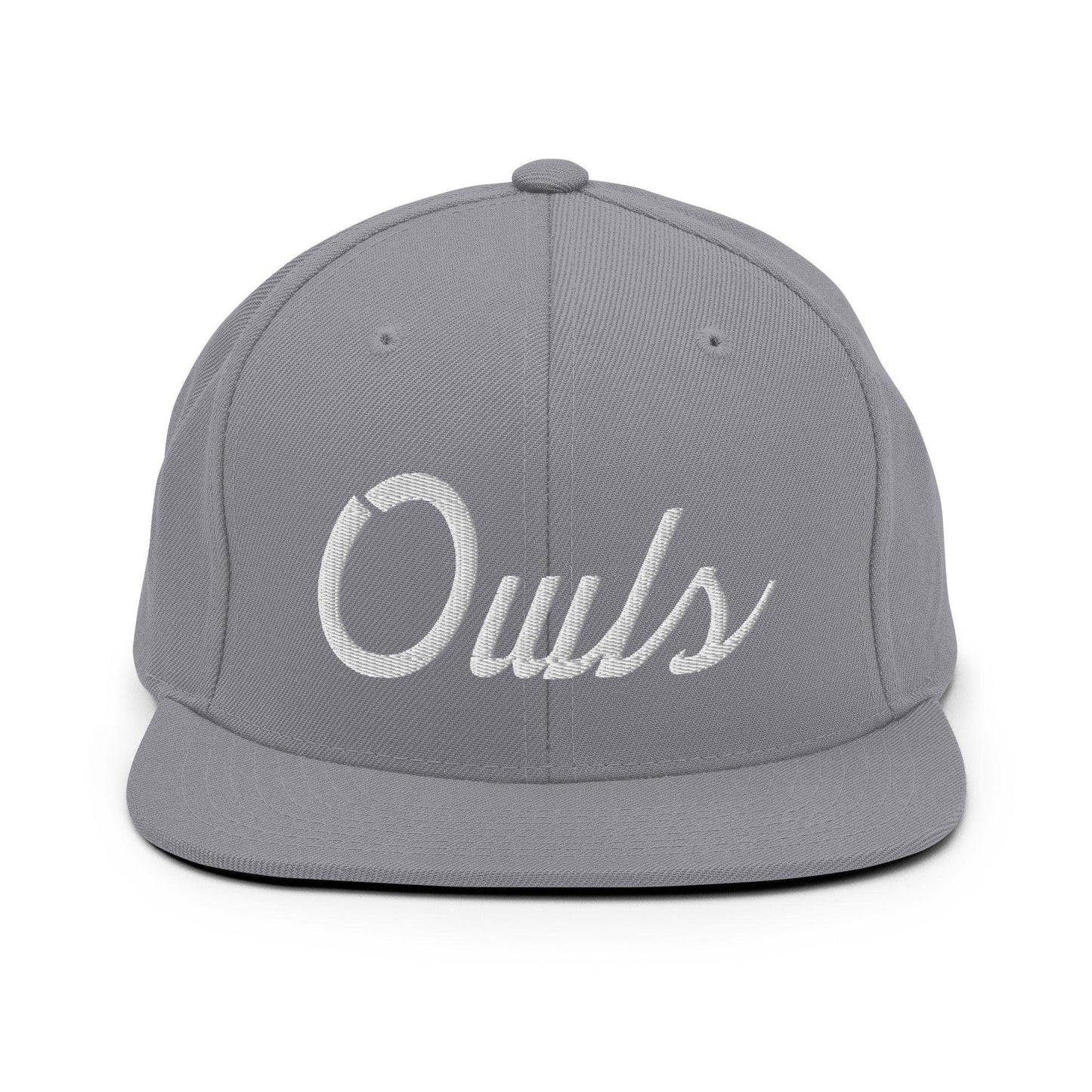 Owls School Mascot Script Snapback Hat Silver