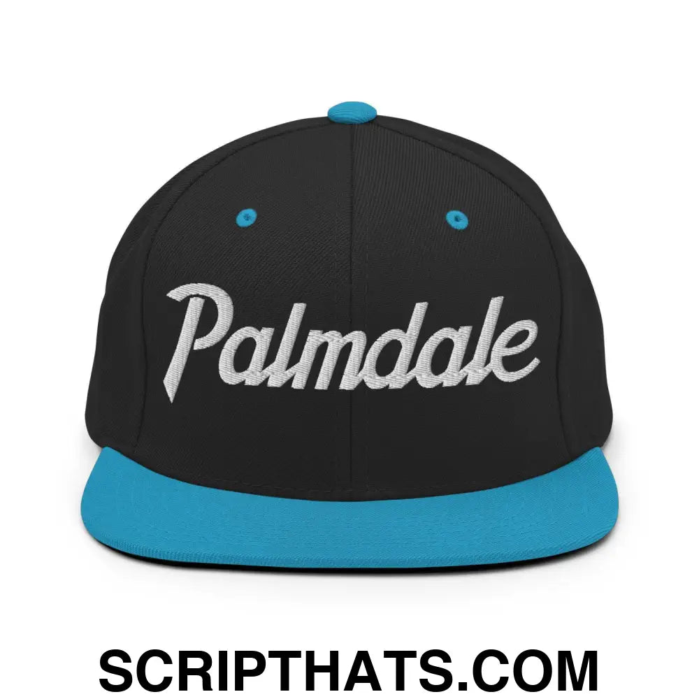 Palmdale Script Snapback Hat Black Teal