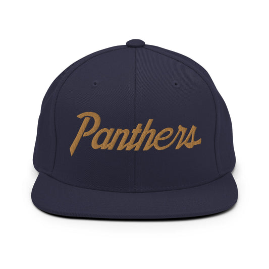 Panthers V School Mascot Vintage Sports Script Snapback Hat Navy