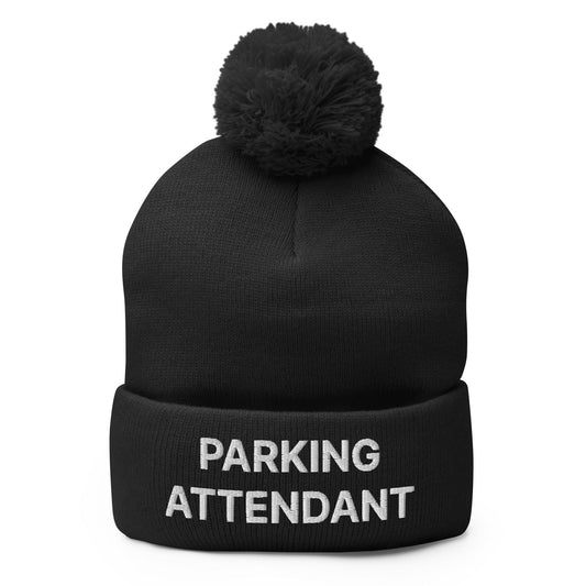 Parking Attendant Uniform Embroidered Knit Pom Pom Beanie Black