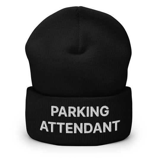 Parking Attendant Uniform Work Embroidered Knit Cuffed Beanie Black