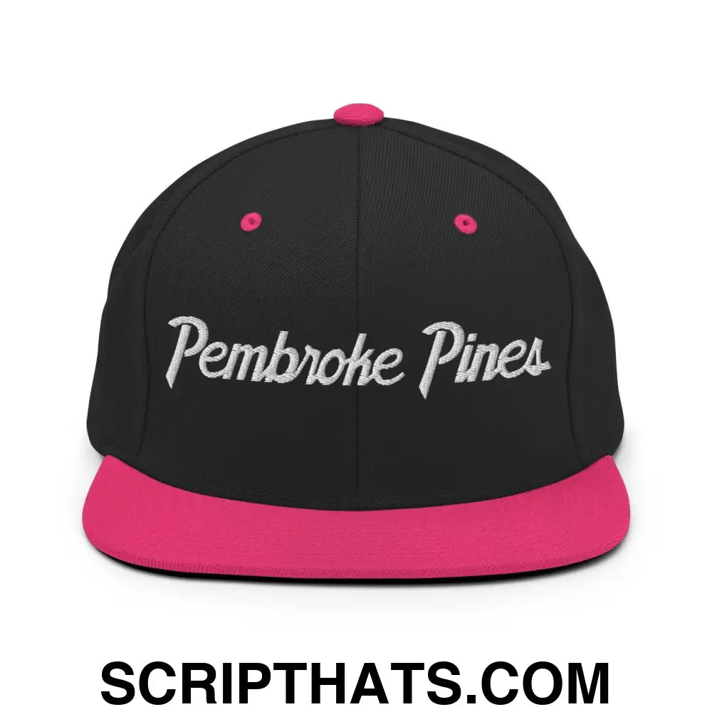 Pembroke Pines Script Snapback Hat Black Neon Pink