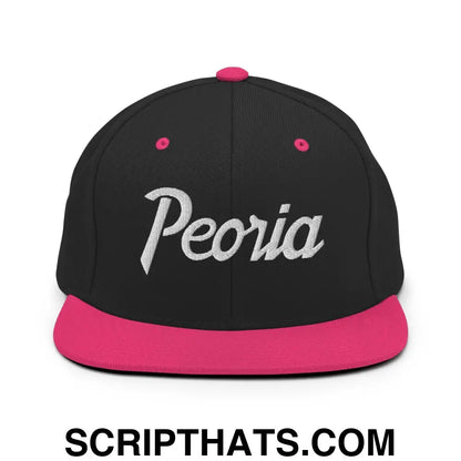 Peoria Script Snapback Hat Black Neon Pink