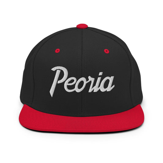 Peoria Script Snapback Hat Black Red