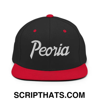 Peoria Script Snapback Hat Black Red