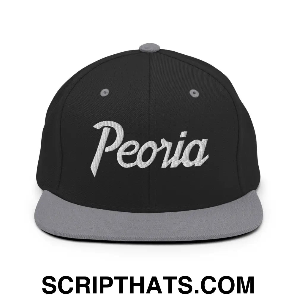 Peoria Script Snapback Hat Black Silver