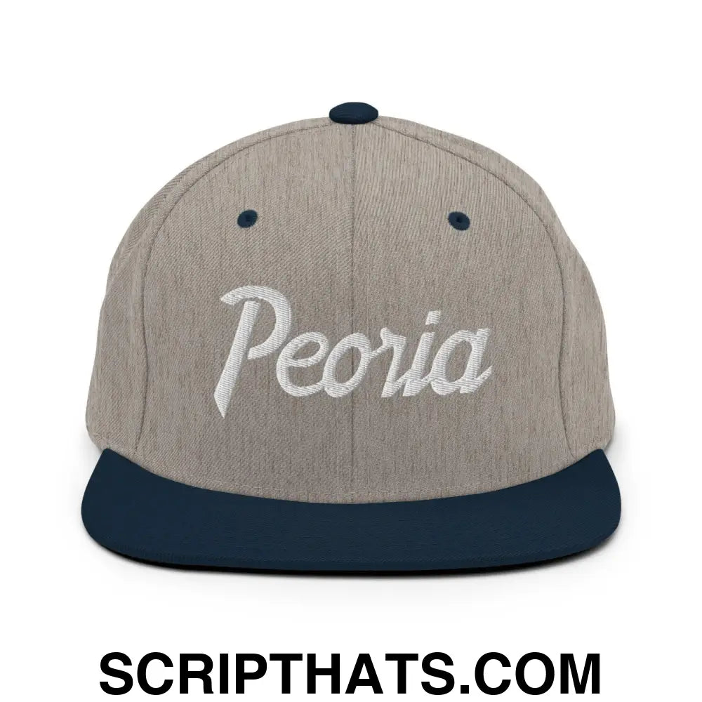 Peoria Script Snapback Hat Heather Grey Navy