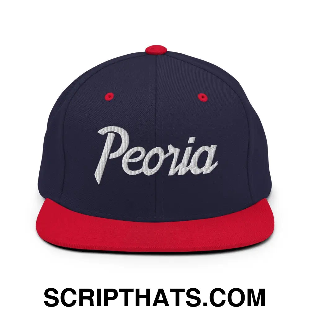 Peoria Script Snapback Hat Navy Red