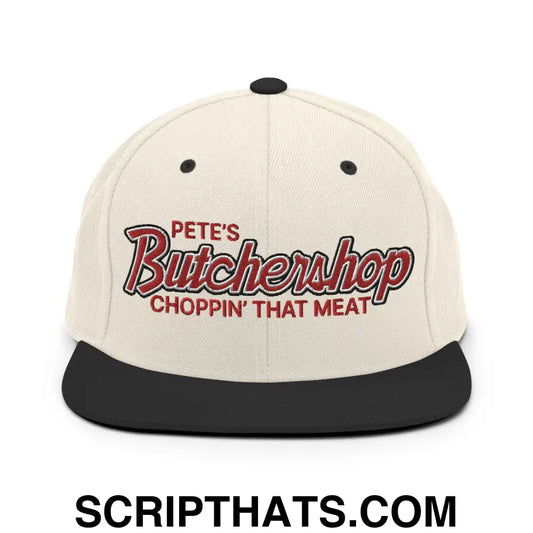 Pete's Butchershop Choppin' That Meat Script Snapback Hat Natural Black