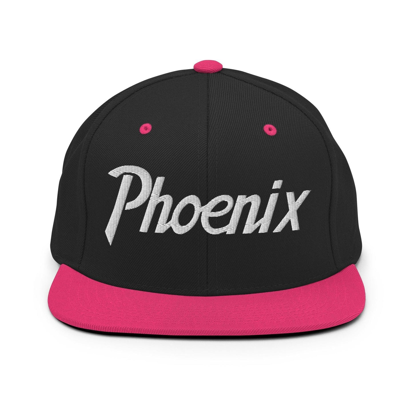 Phoenix Script Snapback Hat Black Neon Pink