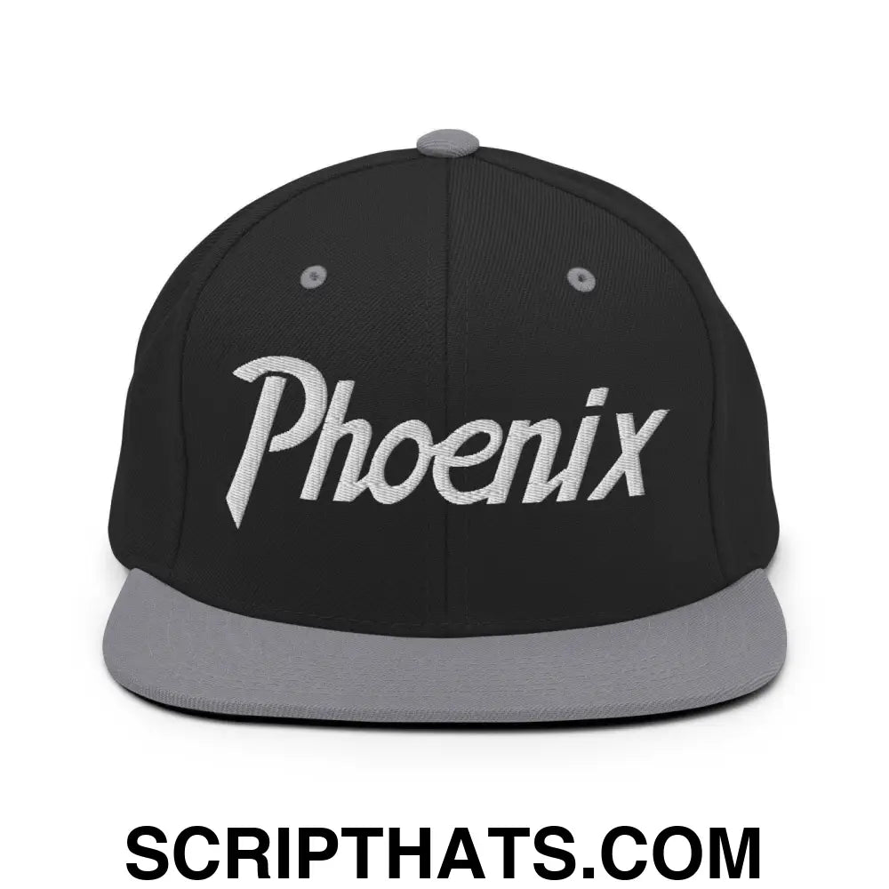 Phoenix Script Snapback Hat Black Silver