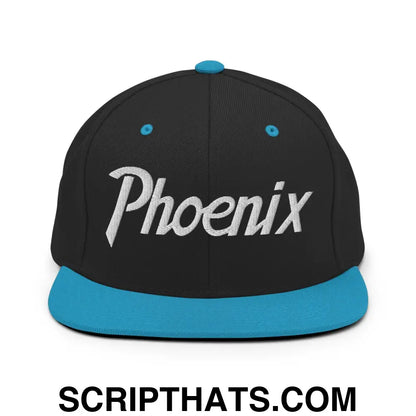 Phoenix Script Snapback Hat Black Teal