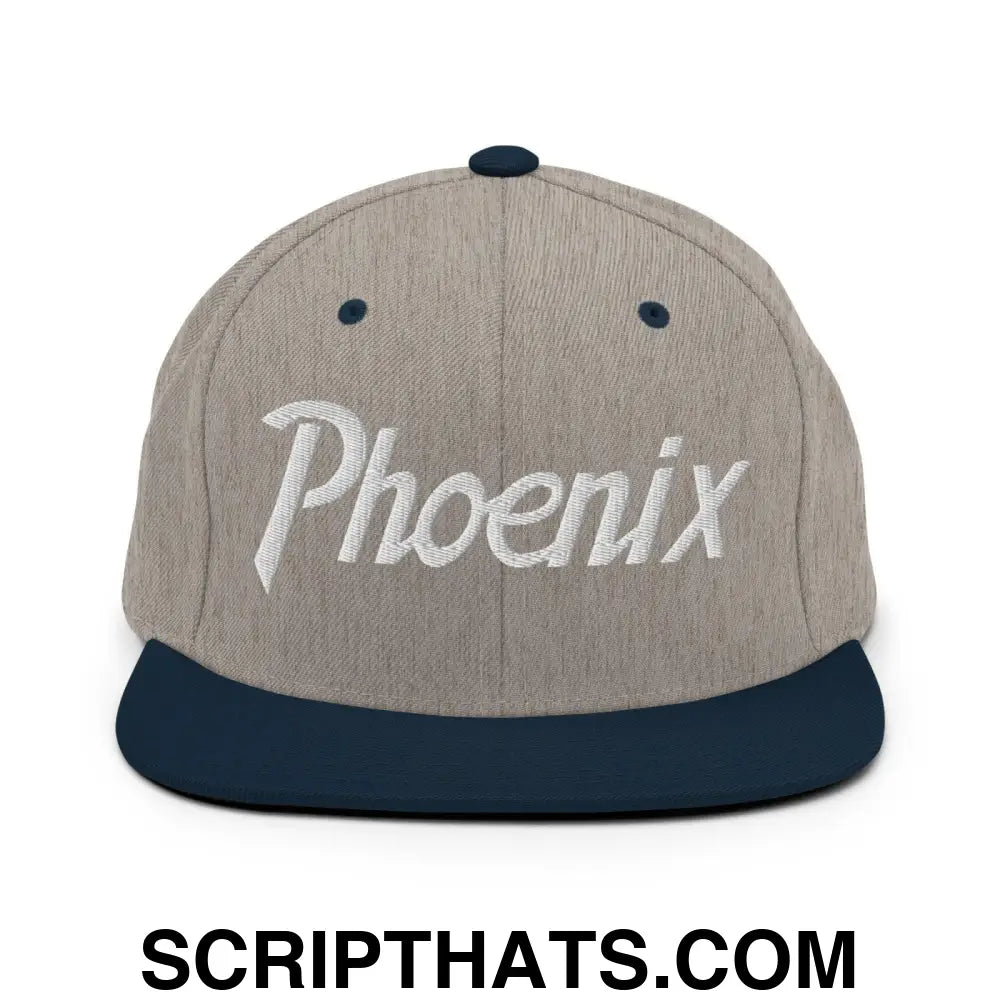 Phoenix Script Snapback Hat Heather Grey Navy