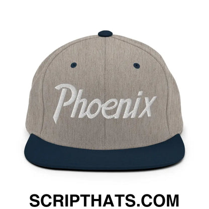 Phoenix Script Snapback Hat Heather Grey Navy