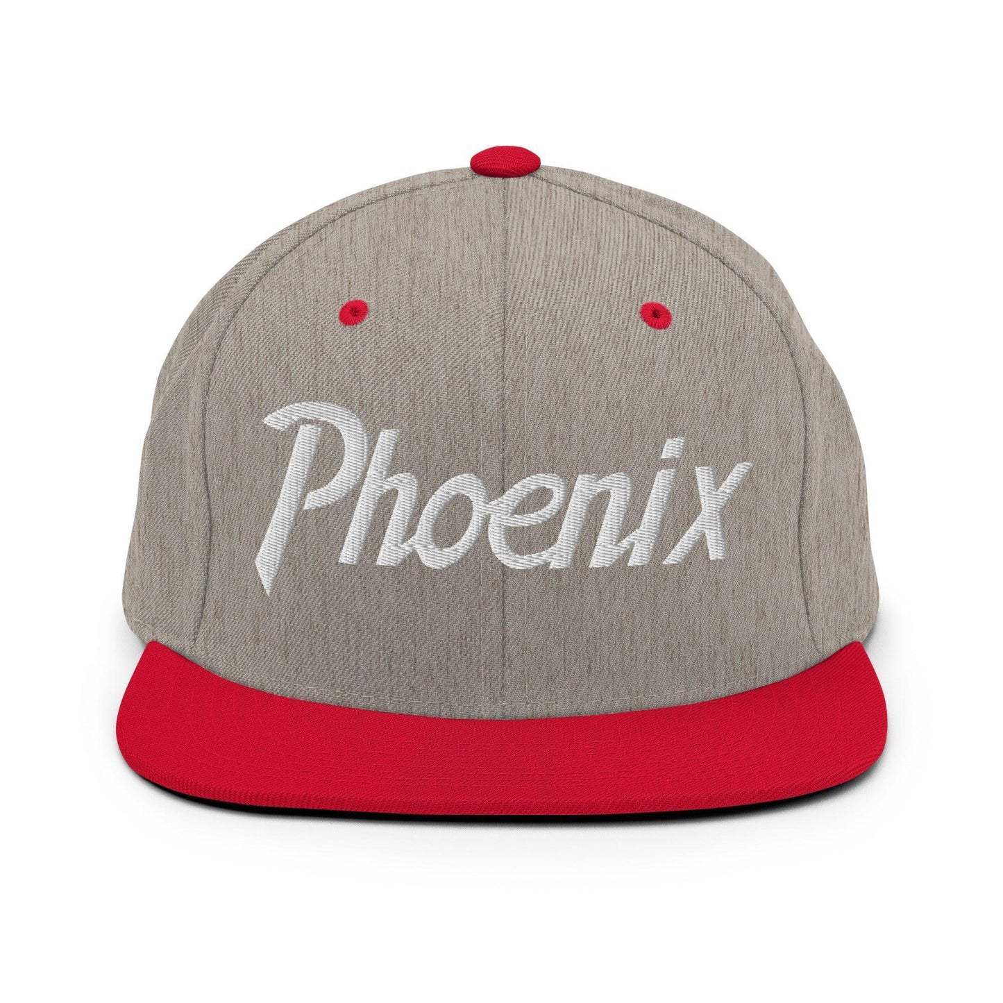 Phoenix Script Snapback Hat Heather Grey Red