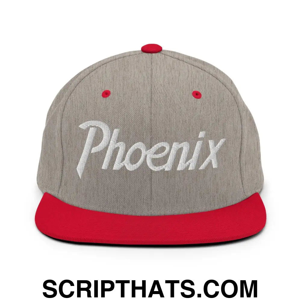 Phoenix Script Snapback Hat Heather Grey Red