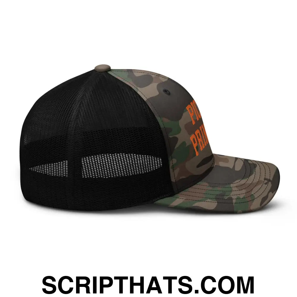 Pickle Princess Camo Trucker Hat Orange Camo Black