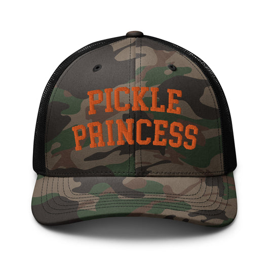 Pickle Princess Camo Trucker Hat Orange Camo Black