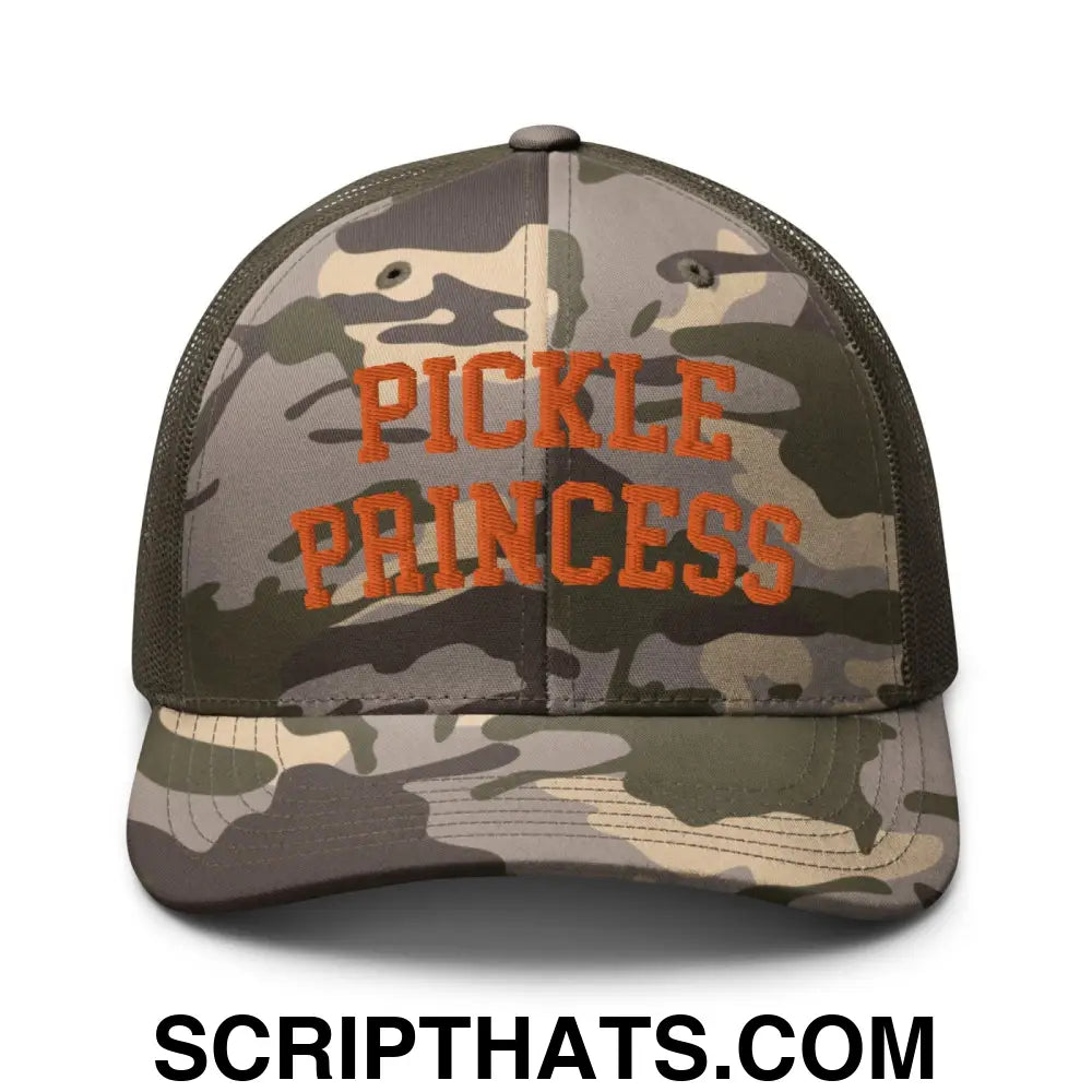 Pickle Princess Camo Trucker Hat Orange Camo Olive