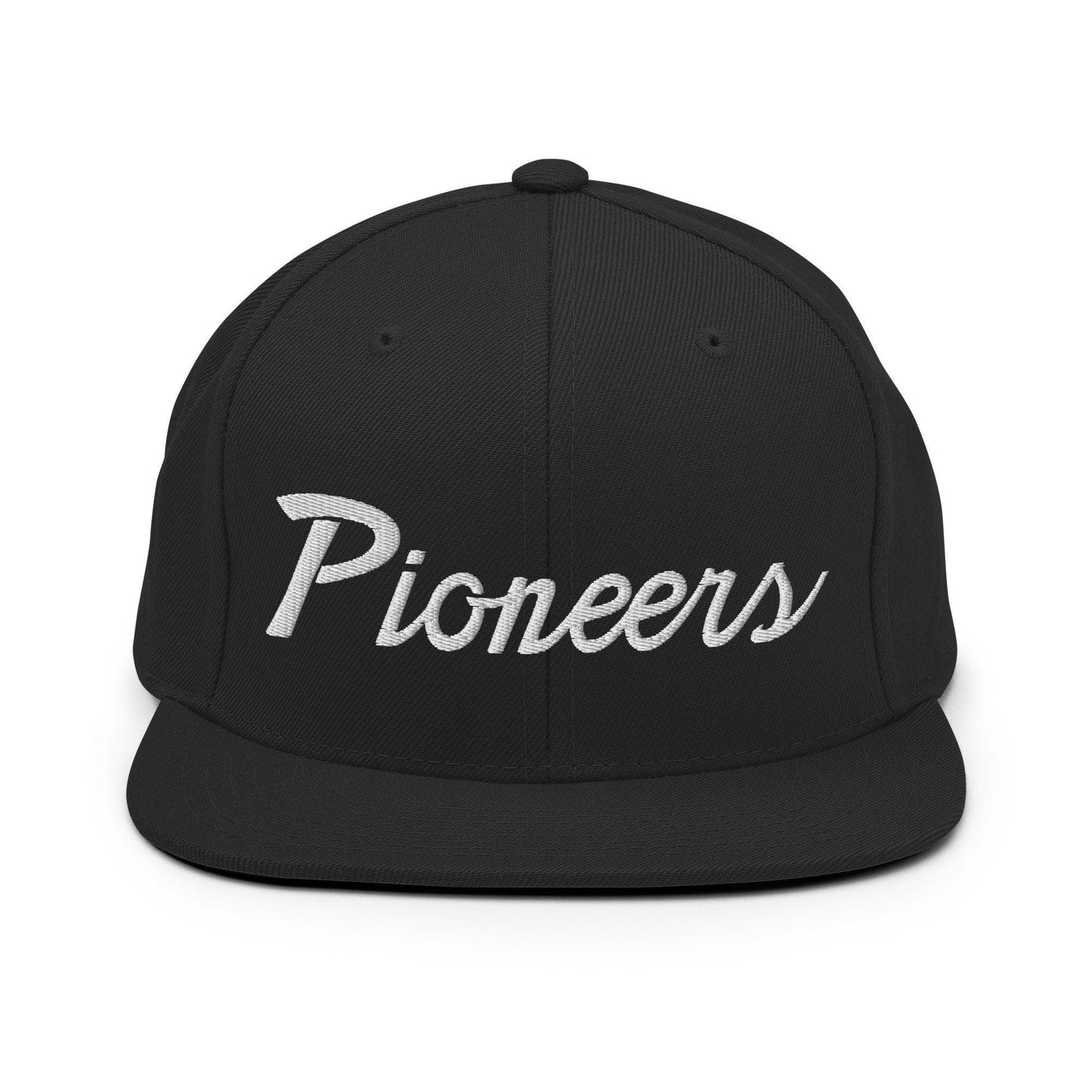 Pioneers School Mascot Script Snapback Hat Black