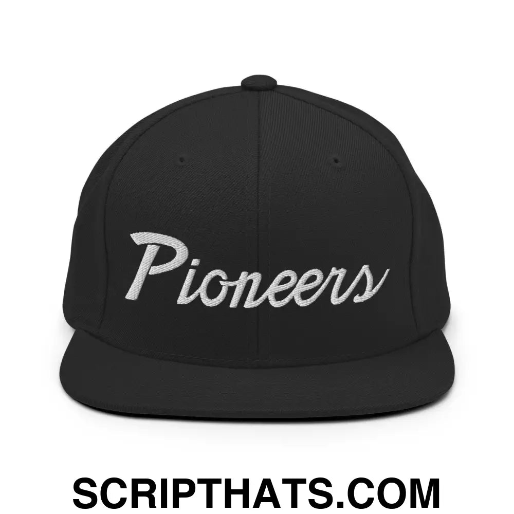 Pioneers School Mascot Script Snapback Hat Black