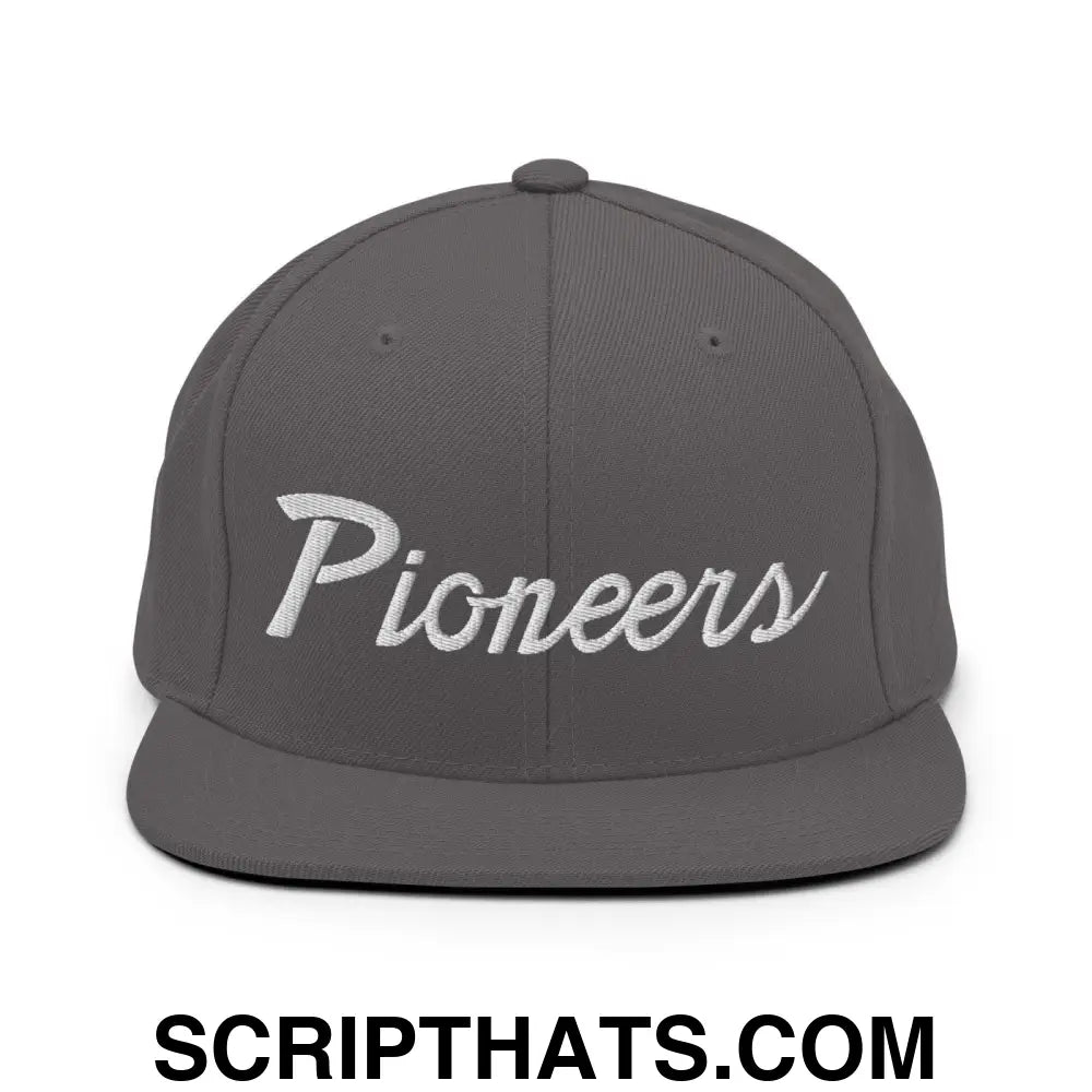 Pioneers School Mascot Script Snapback Hat Dark Grey