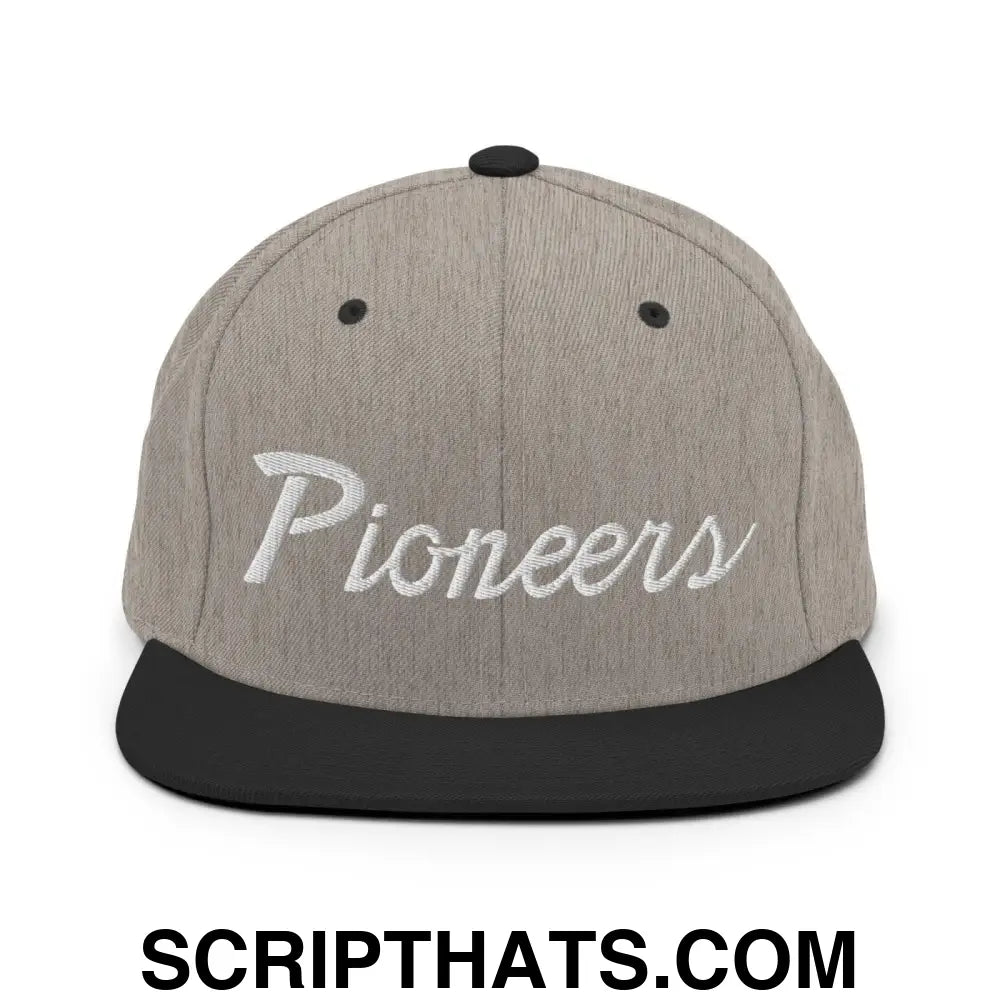 Pioneers School Mascot Script Snapback Hat Heather Black