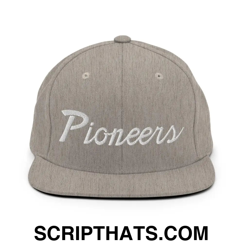 Pioneers School Mascot Script Snapback Hat Heather Grey