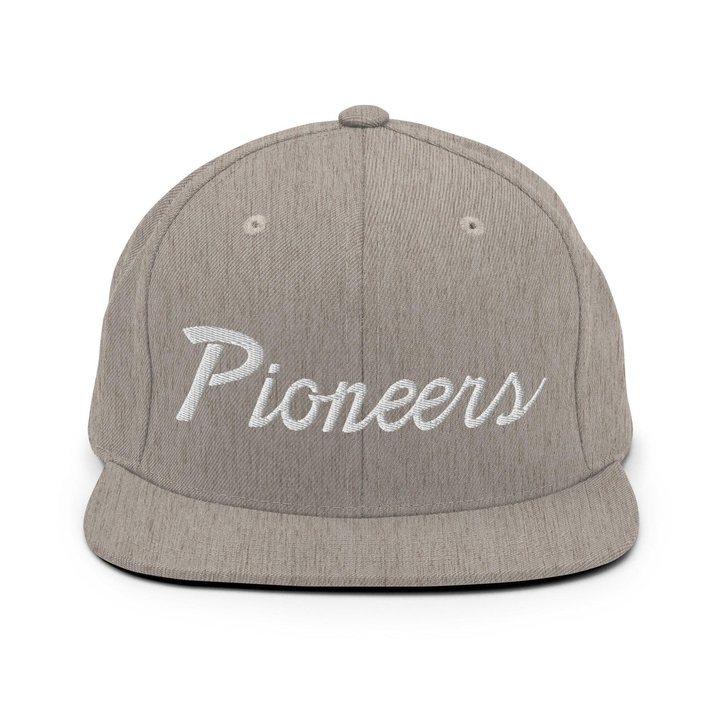 Pioneers School Mascot Script Snapback Hat Heather Grey