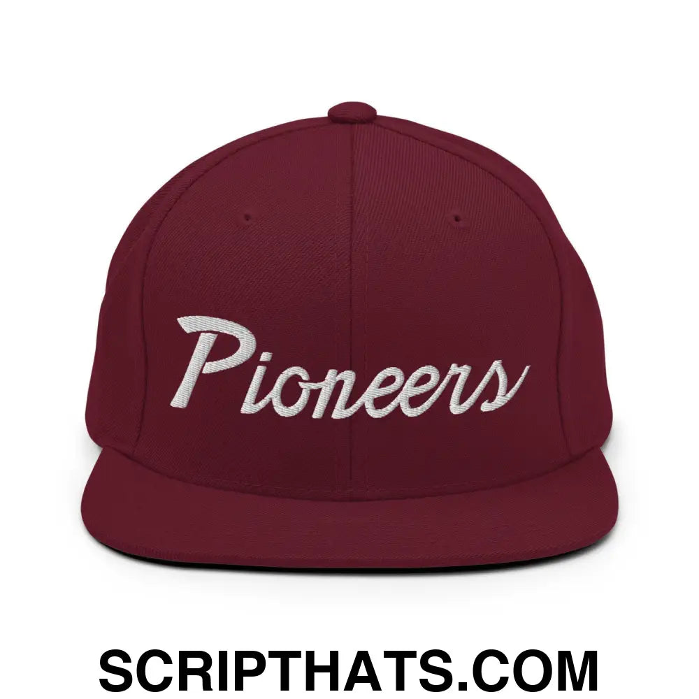 Pioneers School Mascot Script Snapback Hat Maroon