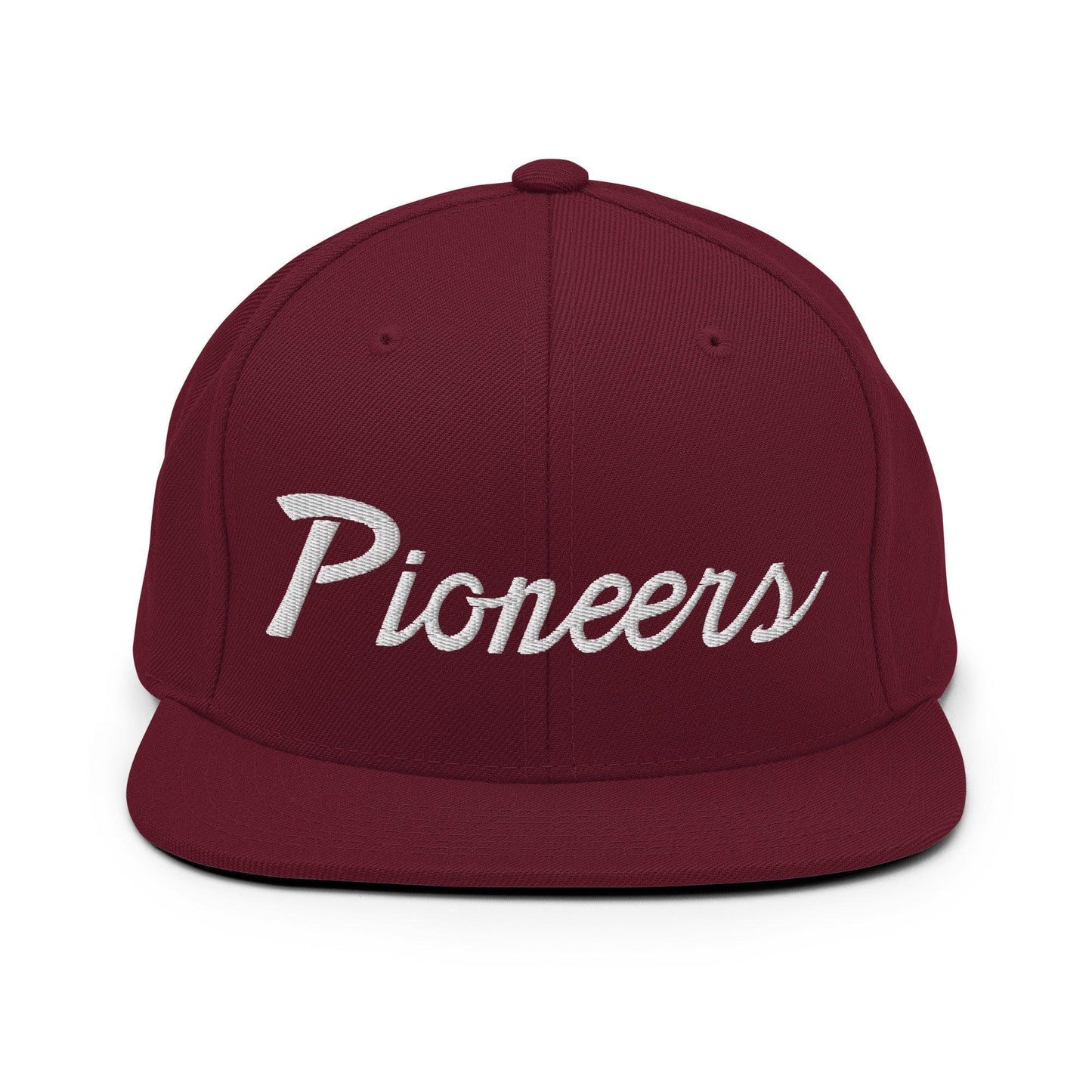 Pioneers School Mascot Script Snapback Hat Maroon