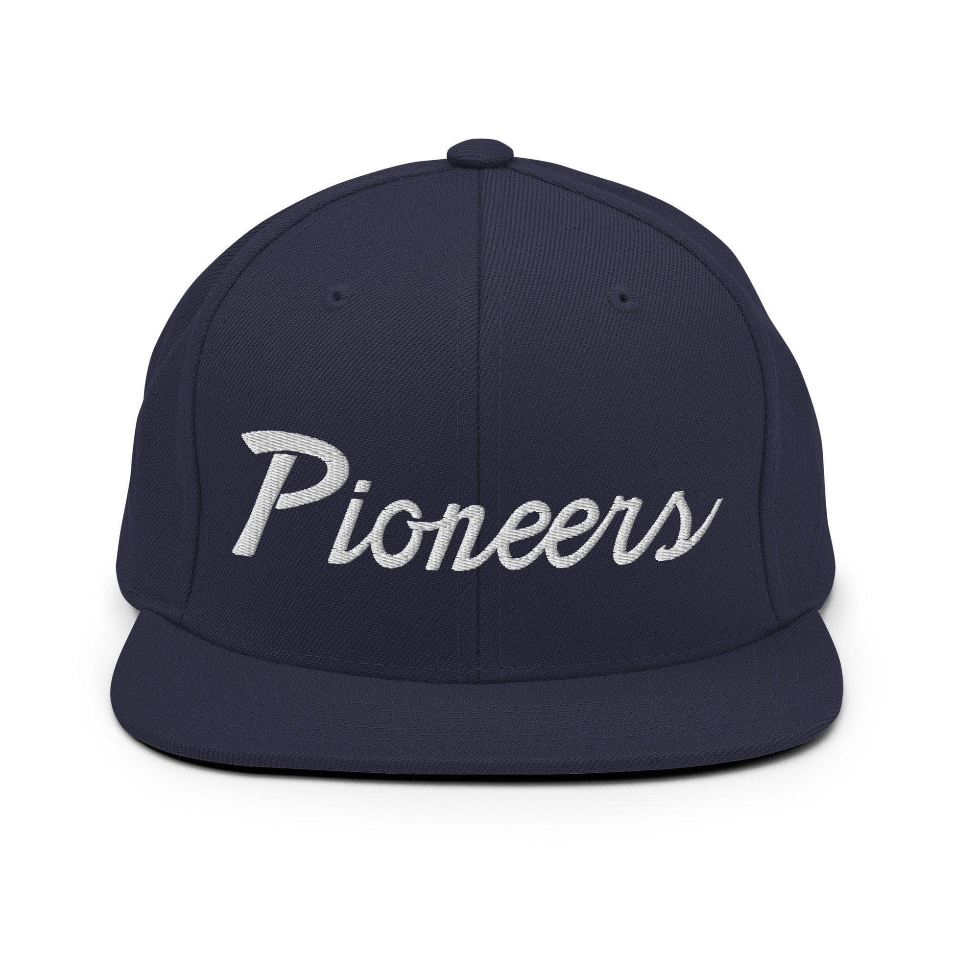 Pioneers School Mascot Script Snapback Hat Navy