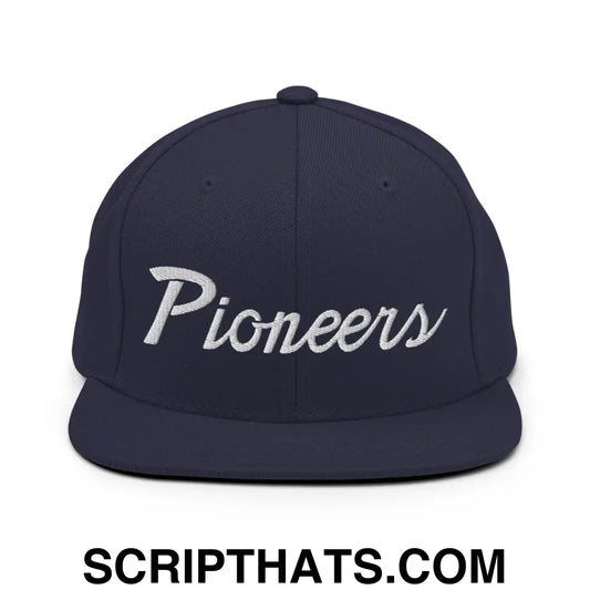 Pioneers School Mascot Script Snapback Hat Navy