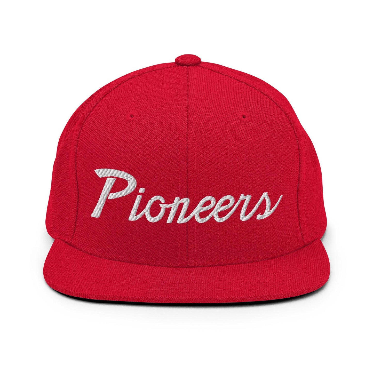 Pioneers School Mascot Script Snapback Hat Red