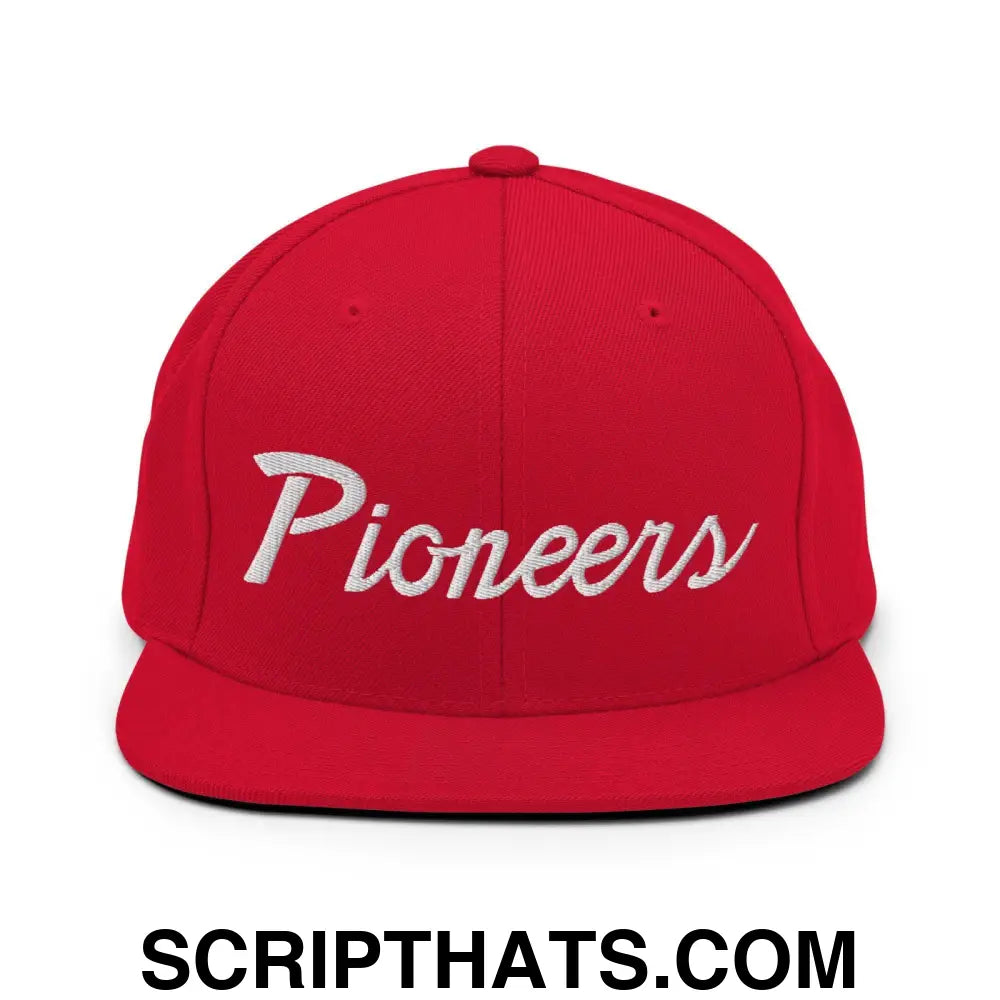 Pioneers School Mascot Script Snapback Hat Red